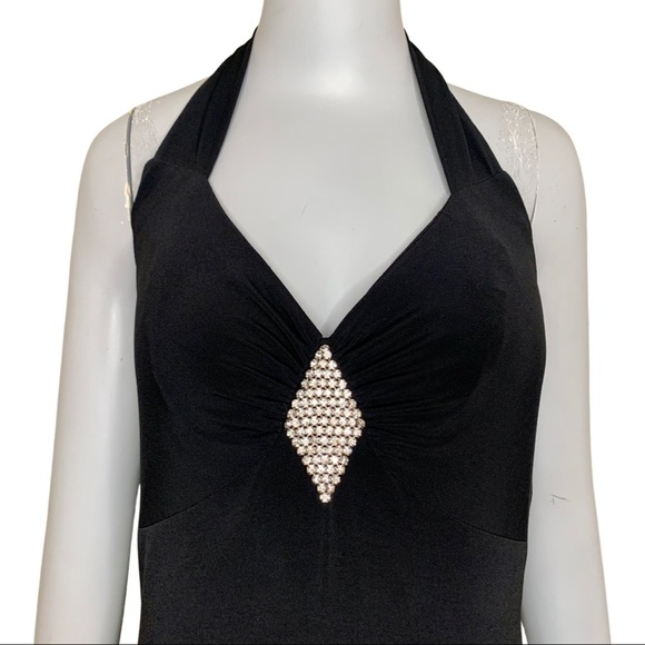 Vintage GUNNE SAX JESSICA MCCLINTOCK Maxi Dress Halter Jersey Black Formal - Picture 4 of 16